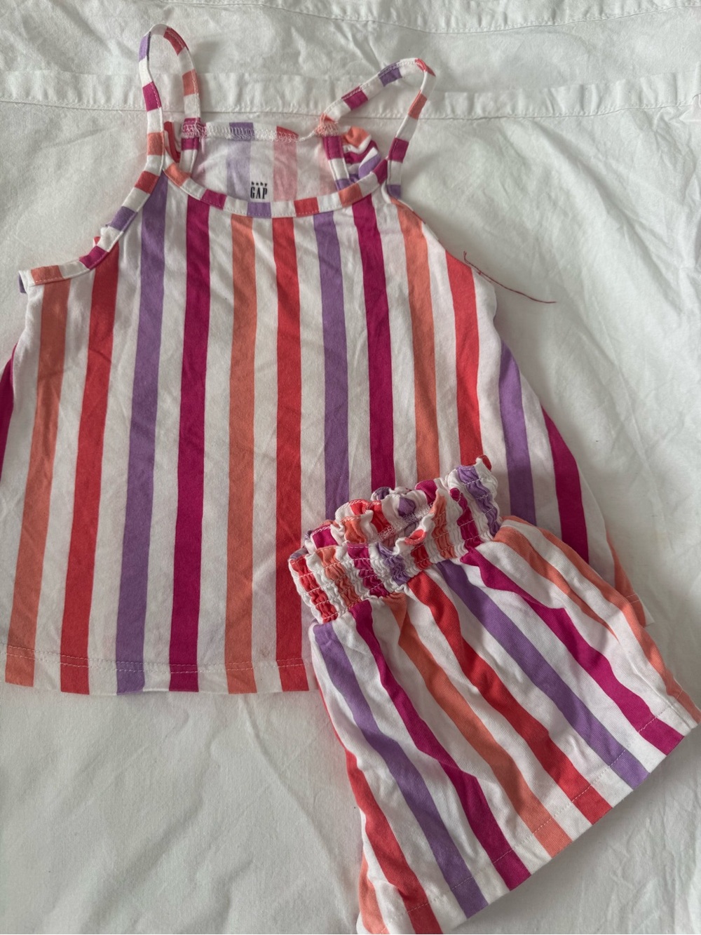 GAP Girls Striped Tank & Shorts Set - Pink, Purple, Coral, White